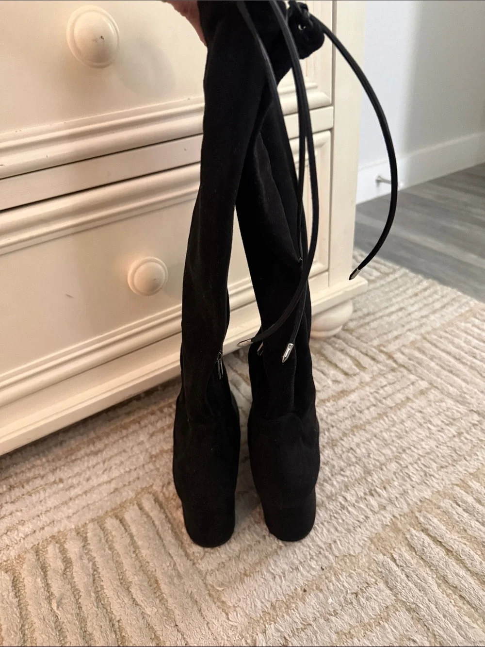 Sam Edelman Black Suede Knee Block Heel Boots